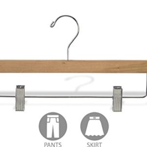 The Great American Hanger Company Wooden Pant Hanger w/Adjustable Cushion Clips, Box of 50 Flat Wood Bottom Hangers w/Natural Finish and Chrome Swivel Hook for Jeans Slacks or Skirt
