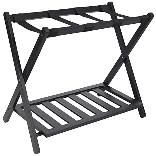 REDCAMP Folding Luggage Racks for Suitcases for Bedroom, Bamboo Suitcase Stand Holders with Shelf for Guest Room Hotel