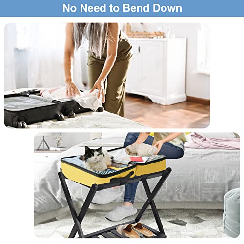 REDCAMP Folding Luggage Racks for Suitcases for Bedroom, Bamboo Suitcase Stand Holders with Shelf for Guest Room Hotel