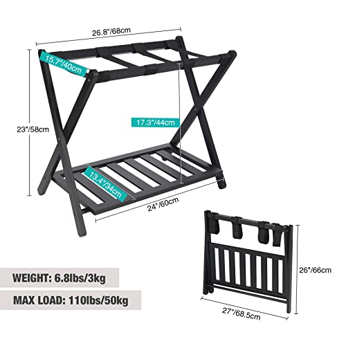 REDCAMP Folding Luggage Racks for Suitcases for Bedroom, Bamboo Suitcase Stand Holders with Shelf for Guest Room Hotel