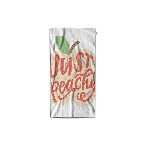 Moslion Peach Hand Towels 30Lx15W Inch Just Peachy Quote Word Hand Lettering Leaf Fruit Hand Towels Kitchen Hand Towels for Bathroom Soft Polyester-Microfiber