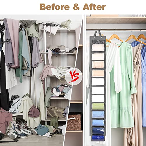 PITCH + PULSE Legging Storage Organizer, 24 Roll Independent Clear Compartments Hanging Closet Organizers and Storage for Clothes, Foldable Space Saving Bags