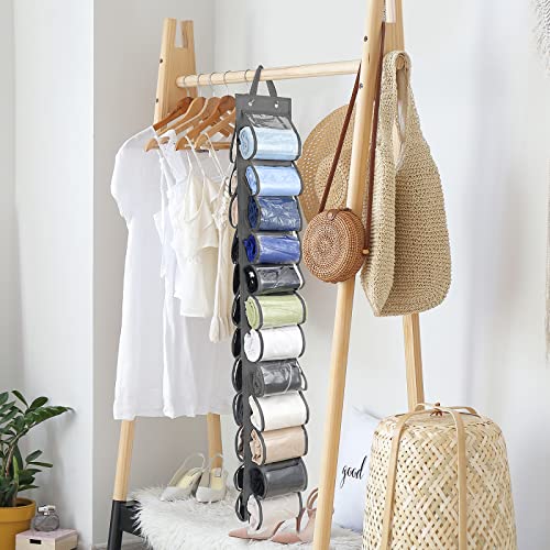 PITCH + PULSE Legging Storage Organizer, 24 Roll Independent Clear Compartments Hanging Closet Organizers and Storage for Clothes, Foldable Space Saving Bags