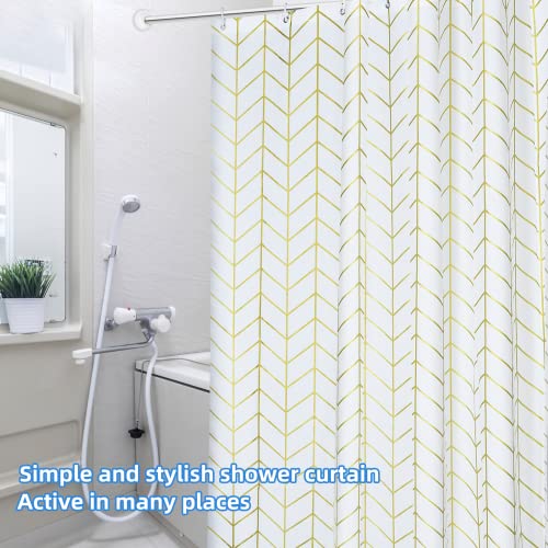 aceyoon Shower Curtain 71" x 78" Waterproof Fabric Liner, Gold Striped Shower Curtain for Bathroom with 12 Hooks, Machine Washable & Water Resistant Bath Curtain Accessories