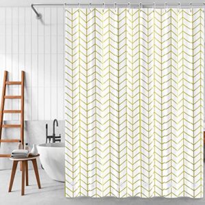 aceyoon shower curtain 71" x 78" waterproof fabric liner, gold striped shower curtain for bathroom with 12 hooks, machine washable & water resistant bath curtain accessories