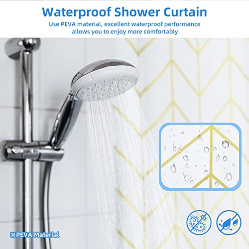 aceyoon Shower Curtain 71" x 78" Waterproof Fabric Liner, Gold Striped Shower Curtain for Bathroom with 12 Hooks, Machine Washable & Water Resistant Bath Curtain Accessories