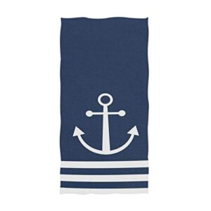 naanle nautical white stripe anchor navy blue highly absorbent soft large decorative guest hand towel for bathroom, hotel, gym and spa (16 x 30 inches)