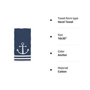 Naanle Nautical White Stripe Anchor Navy Blue Highly Absorbent Soft Large Decorative Guest Hand Towel for Bathroom, Hotel, Gym and Spa (16 x 30 Inches)