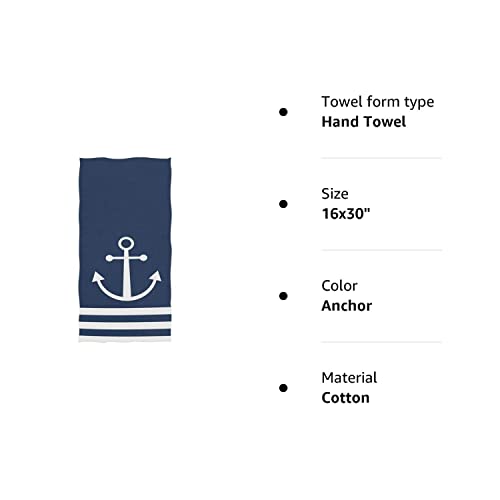 Naanle Nautical White Stripe Anchor Navy Blue Highly Absorbent Soft Large Decorative Guest Hand Towel for Bathroom, Hotel, Gym and Spa (16 x 30 Inches)