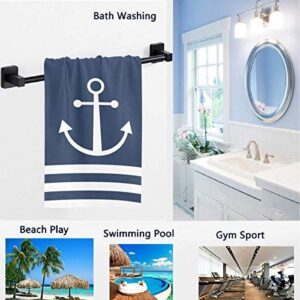 Naanle Nautical White Stripe Anchor Navy Blue Highly Absorbent Soft Large Decorative Guest Hand Towel for Bathroom, Hotel, Gym and Spa (16 x 30 Inches)