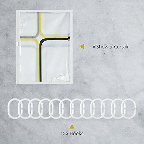 OTraki 72 x 78 inch Long Shower Curtain, PEVA Shower Curtain Liner with 12 Plastic Hooks Waterproof Shower Curtain for Bathroom with 6 Magnetic Weights(White Yellow Check)