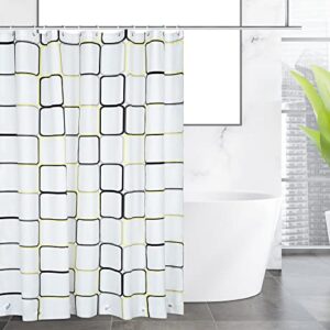 otraki 72 x 78 inch long shower curtain, peva shower curtain liner with 12 plastic hooks waterproof shower curtain for bathroom with 6 magnetic weights(white yellow check)