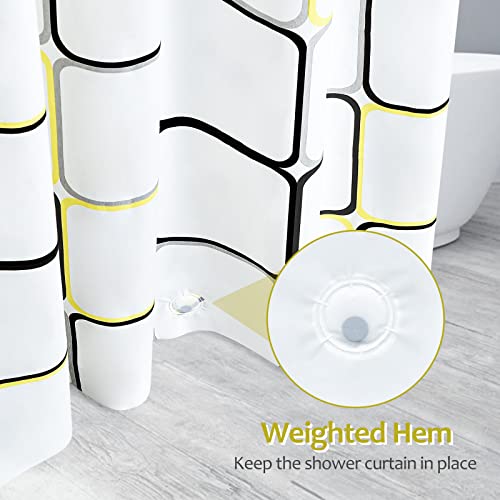 OTraki 72 x 78 inch Long Shower Curtain, PEVA Shower Curtain Liner with 12 Plastic Hooks Waterproof Shower Curtain for Bathroom with 6 Magnetic Weights(White Yellow Check)