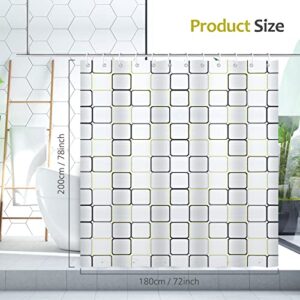 OTraki 72 x 78 inch Long Shower Curtain, PEVA Shower Curtain Liner with 12 Plastic Hooks Waterproof Shower Curtain for Bathroom with 6 Magnetic Weights(White Yellow Check)