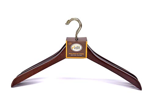 Quality Wooden Curved Coat Hangers, Suit Hangers, Smooth Solid Wood Pants Hangers, Swivel Hook, Coat, Jacket, (Walnut - Gold Hook, 5)