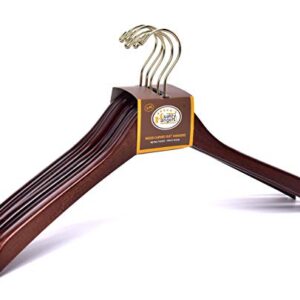 Quality Wooden Curved Coat Hangers, Suit Hangers, Smooth Solid Wood Pants Hangers, Swivel Hook, Coat, Jacket, (Walnut - Gold Hook, 5)