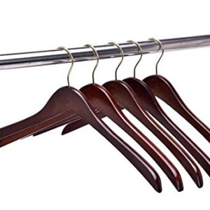 Quality Wooden Curved Coat Hangers, Suit Hangers, Smooth Solid Wood Pants Hangers, Swivel Hook, Coat, Jacket, (Walnut - Gold Hook, 5)