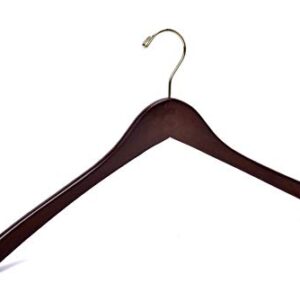 Quality Wooden Curved Coat Hangers, Suit Hangers, Smooth Solid Wood Pants Hangers, Swivel Hook, Coat, Jacket, (Walnut - Gold Hook, 5)