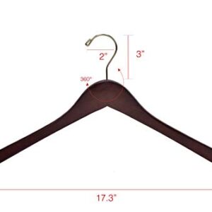 Quality Wooden Curved Coat Hangers, Suit Hangers, Smooth Solid Wood Pants Hangers, Swivel Hook, Coat, Jacket, (Walnut - Gold Hook, 5)