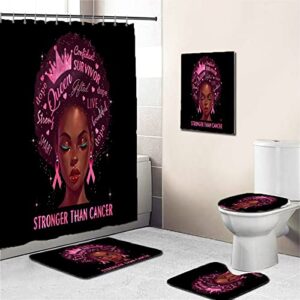 timyca african crown girls bathroom sets with shower curtains and rugs, toilet lid cover, bath mat, inspirational quote african shower curtain set with hooks, waterproof bathroom shower curtain sets