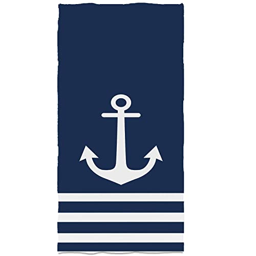 SLHETS Nautical White Anchor Hand Towels 13.6 X 29' Navy Blue Bath Towel Soft Absorbent Kitchen Dish Towels for Household Daily Use | Home Decoration | Carry-On Hotel Gym Spa