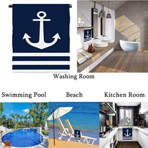 SLHETS Nautical White Anchor Hand Towels 13.6 X 29' Navy Blue Bath Towel Soft Absorbent Kitchen Dish Towels for Household Daily Use | Home Decoration | Carry-On Hotel Gym Spa