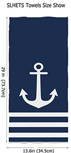 SLHETS Nautical White Anchor Hand Towels 13.6 X 29' Navy Blue Bath Towel Soft Absorbent Kitchen Dish Towels for Household Daily Use | Home Decoration | Carry-On Hotel Gym Spa