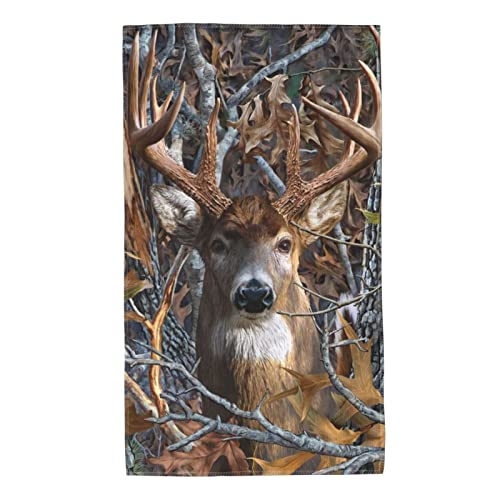 QICENIT Camo Buck Deer Hand Towel Ultra Soft Highly Absorbent Decorative Bathroom Face Towels for Kitchen Hotel Gym Spa(15.7" X 27.5")