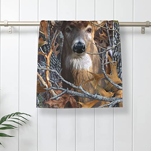 QICENIT Camo Buck Deer Hand Towel Ultra Soft Highly Absorbent Decorative Bathroom Face Towels for Kitchen Hotel Gym Spa(15.7" X 27.5")