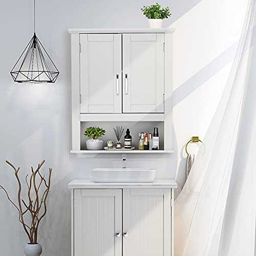 VINGLI Bathroom Wall Cabinet 21"x8.5"x25" Modern White Medicine Cabinet Organizer Over The Toilet Storage with 2 Doors 1 Adjustable Shelf Home Furniture