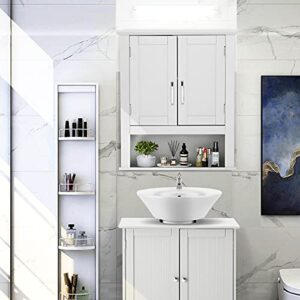 VINGLI Bathroom Wall Cabinet 21"x8.5"x25" Modern White Medicine Cabinet Organizer Over The Toilet Storage with 2 Doors 1 Adjustable Shelf Home Furniture