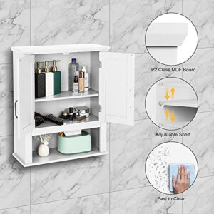 VINGLI Bathroom Wall Cabinet 21"x8.5"x25" Modern White Medicine Cabinet Organizer Over The Toilet Storage with 2 Doors 1 Adjustable Shelf Home Furniture