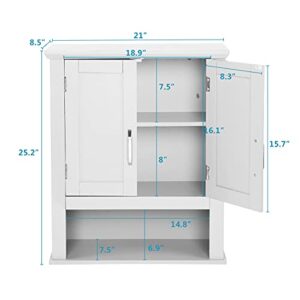 VINGLI Bathroom Wall Cabinet 21"x8.5"x25" Modern White Medicine Cabinet Organizer Over The Toilet Storage with 2 Doors 1 Adjustable Shelf Home Furniture