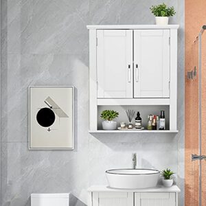 VINGLI Bathroom Wall Cabinet 21"x8.5"x25" Modern White Medicine Cabinet Organizer Over The Toilet Storage with 2 Doors 1 Adjustable Shelf Home Furniture