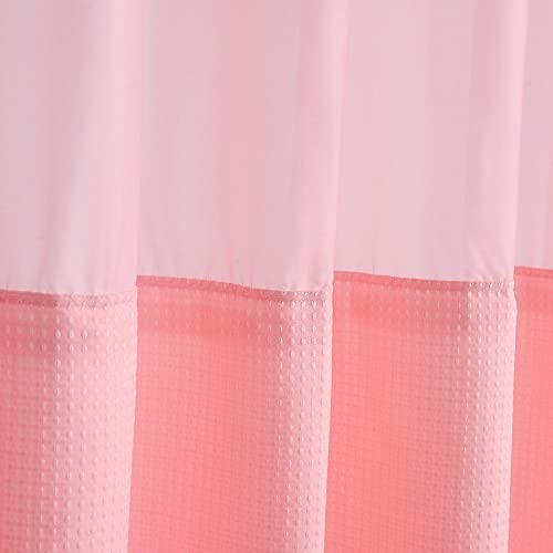 WPM No Hooks Required Shower Curtain with Snap-in Liner Waffle Weave Design, Hotel Grade Style Waterproof & Washable, Mesh top Window Easy Snaphook Bathroom Pink Curtains (72"X74" W/Liner, Blush Pink)