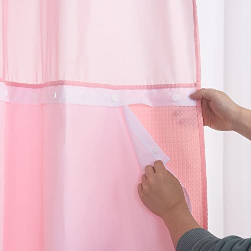 WPM No Hooks Required Shower Curtain with Snap-in Liner Waffle Weave Design, Hotel Grade Style Waterproof & Washable, Mesh top Window Easy Snaphook Bathroom Pink Curtains (72"X74" W/Liner, Blush Pink)