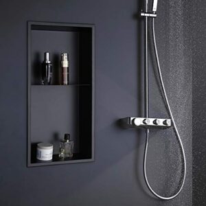 DecoMust 24“ X 12” Stainless Steel Shower Niche Modern and Elegant Design, Easy to Install, Perfect for Shampoo and Soap Storage (Matte Black)