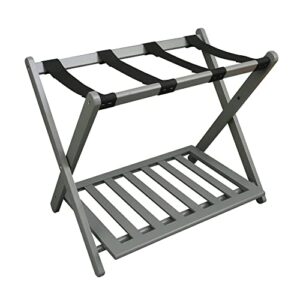 casual home hotel style solid pine wooden folding luggage rack with bottom shoe storage shelf for house guests or travel, gray