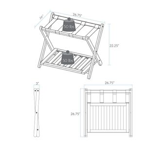 Casual Home Hotel Style Solid Pine Wooden Folding Luggage Rack with Bottom Shoe Storage Shelf for House Guests or Travel, Gray