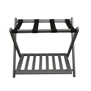 Casual Home Hotel Style Solid Pine Wooden Folding Luggage Rack with Bottom Shoe Storage Shelf for House Guests or Travel, Gray