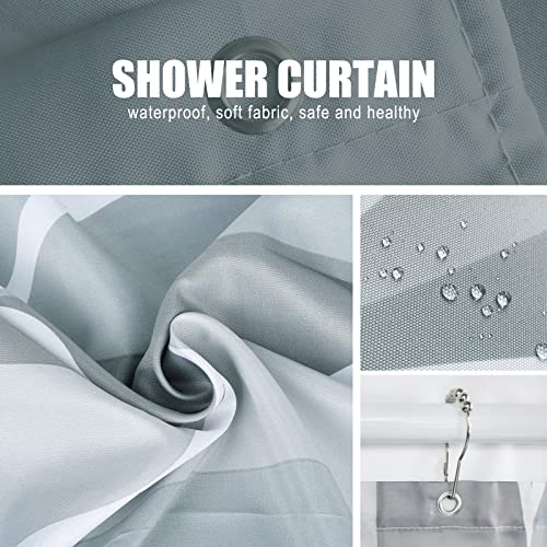 Gelbchu Grey Fabric Shower Curtain, Waterproof Design and Polyester, Quick-Drying, Weighted Hem, Shower Curtains Set for Bathroom W 72 x H 72, Durable and Washable with 12 Hooks