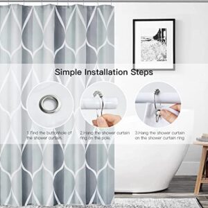 Gelbchu Grey Fabric Shower Curtain, Waterproof Design and Polyester, Quick-Drying, Weighted Hem, Shower Curtains Set for Bathroom W 72 x H 72, Durable and Washable with 12 Hooks