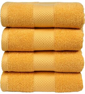 maura premium washcloths set 100% cotton. 4 piece ultra absorbent quick dry soft terry wash clothes for bathroom, hotel and spa quality, pure gold