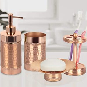 nu steel Hudson Copper finish Bath Accessory Set for Countertop, 4 pcs Luxury Ensemble-Soap Dish, Toothbrush Holder, Tumbler, soap Pump