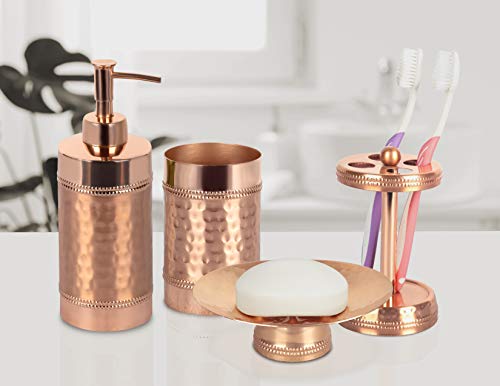 nu steel Hudson Copper finish Bath Accessory Set for Countertop, 4 pcs Luxury Ensemble-Soap Dish, Toothbrush Holder, Tumbler, soap Pump