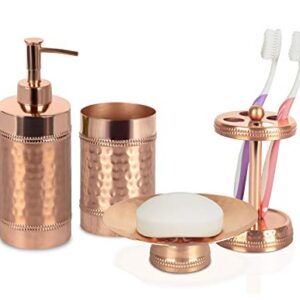 nu steel Hudson Copper finish Bath Accessory Set for Countertop, 4 pcs Luxury Ensemble-Soap Dish, Toothbrush Holder, Tumbler, soap Pump