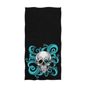 naanle cool skull with octopus tentacles pattern soft large hand towels for bathroom, hotel, gym and spa (16" x 30",black)