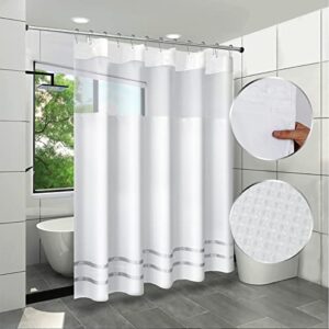 arichomy shower curtain set waffle weave curtain fabric shower curtain set 250gsm with 12 pcs hooks removeable liner, machine washable 72 * 72 inch, white