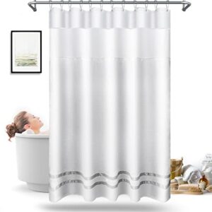 ARICHOMY Shower Curtain Set Waffle Weave Curtain Fabric Shower Curtain Set 250GSM with 12 pcs Hooks Removeable Liner, Machine Washable 72 * 72 inch, White