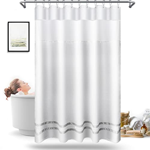 ARICHOMY Shower Curtain Set Waffle Weave Curtain Fabric Shower Curtain Set 250GSM with 12 pcs Hooks Removeable Liner, Machine Washable 72 * 72 inch, White